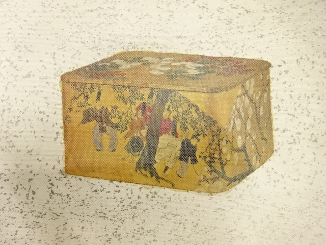 アンティーク　文箱に時代人物模様開き名古屋帯（額縁仕立て）